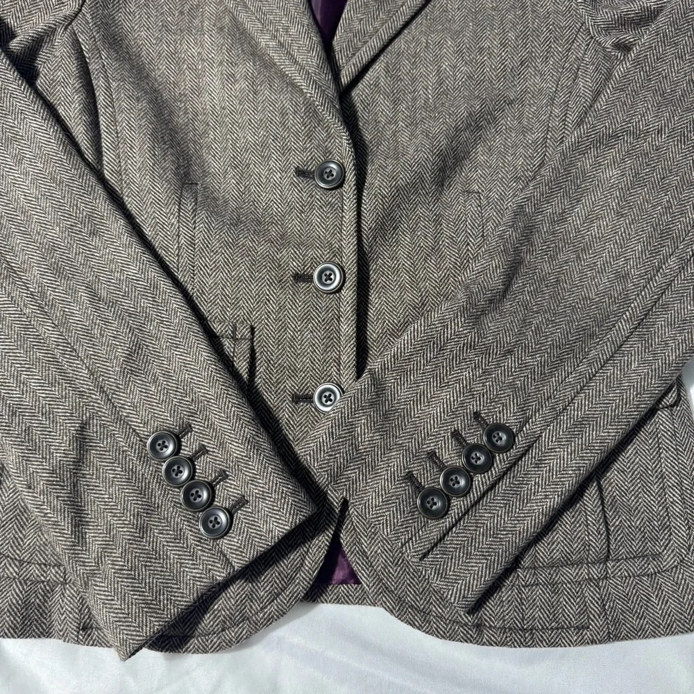 Eddie Bauer Tailored Wool Herringbone Blazer Heritage Preppy - Picture 3 of 8